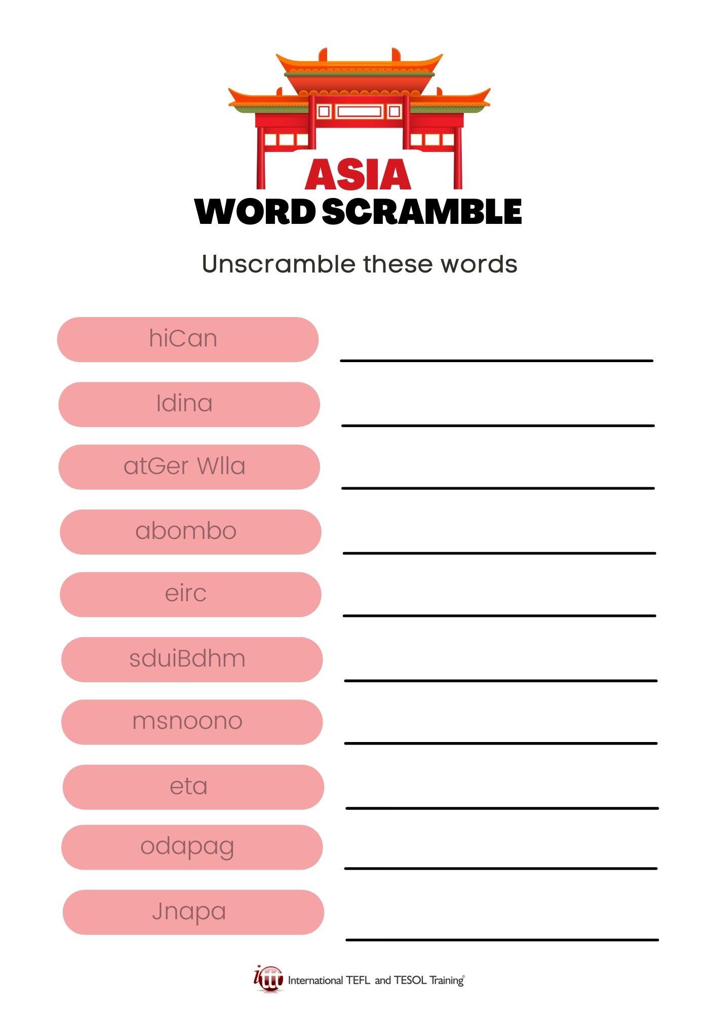 Grammar Corner Asia Vocabulary EFL Word Scramble