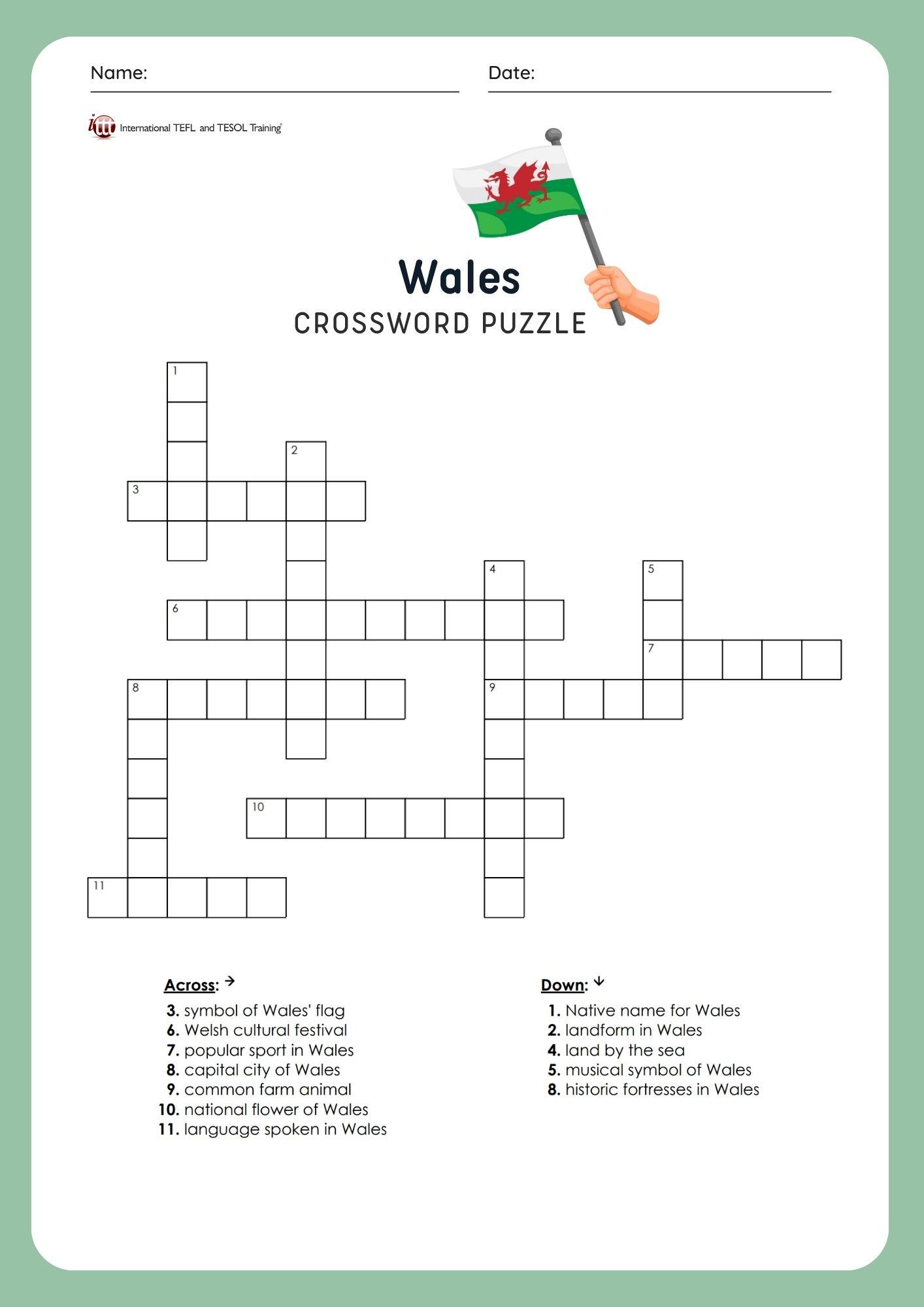 Grammar Corner EFL Wales Vocabulary Crossword Puzzle