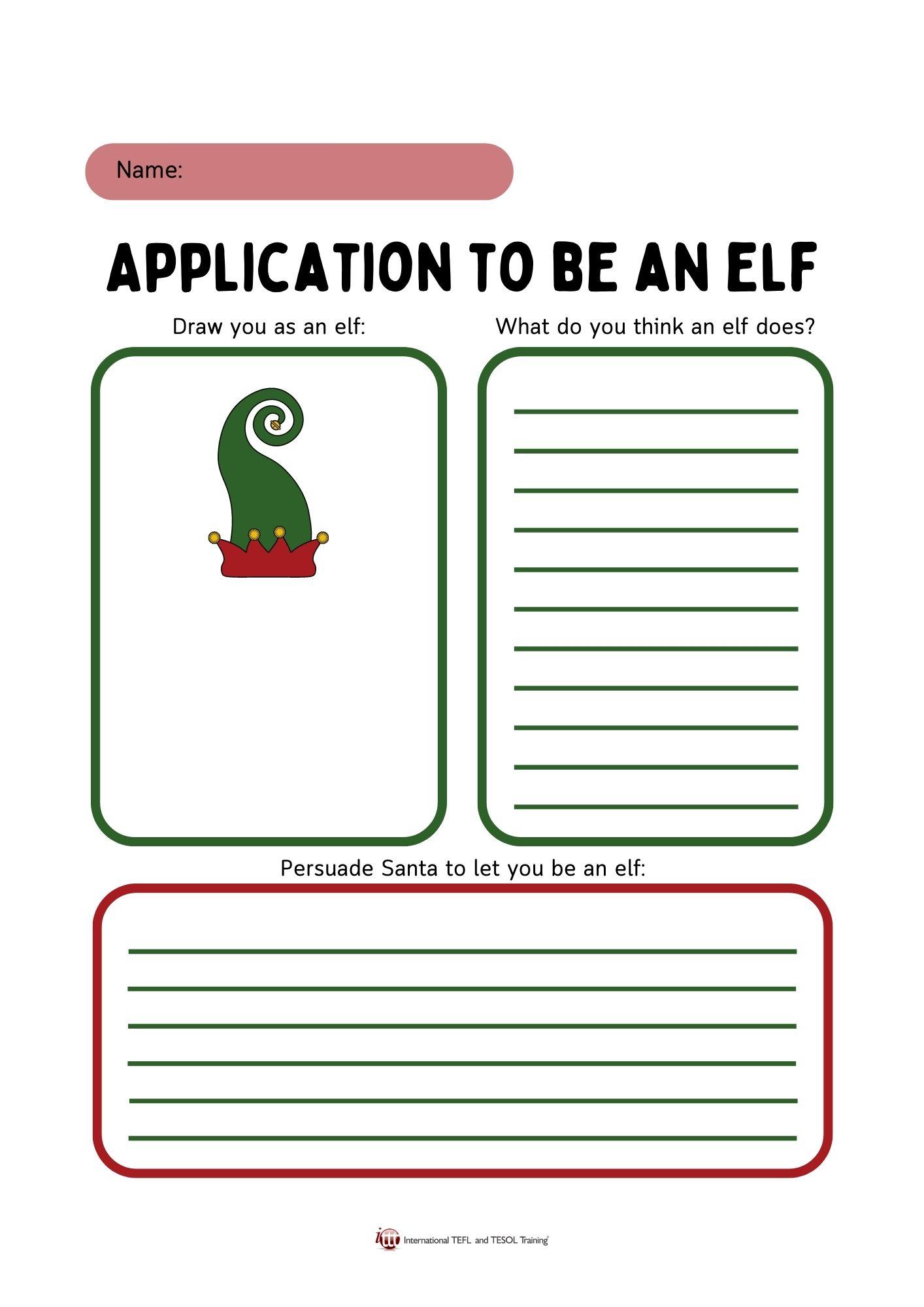 Grammar Corner Application to be an Elf Worksheet