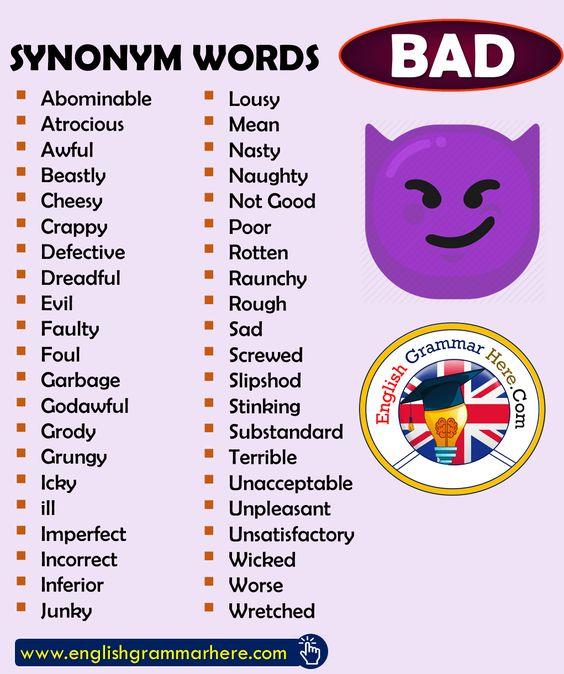 Grammar Corner Synonym Words for BAD