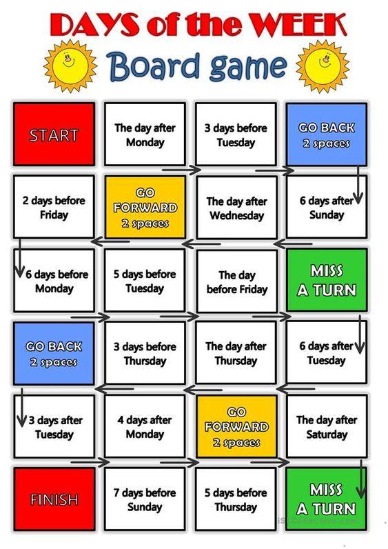 Grammar Corner Days of the Week Board Game