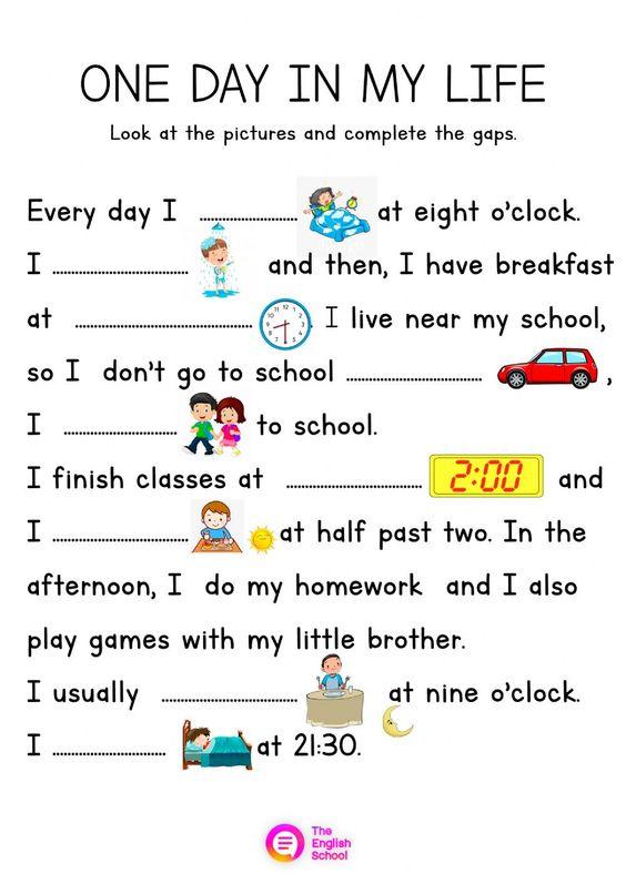 Grammar Corner One day in my life worksheet