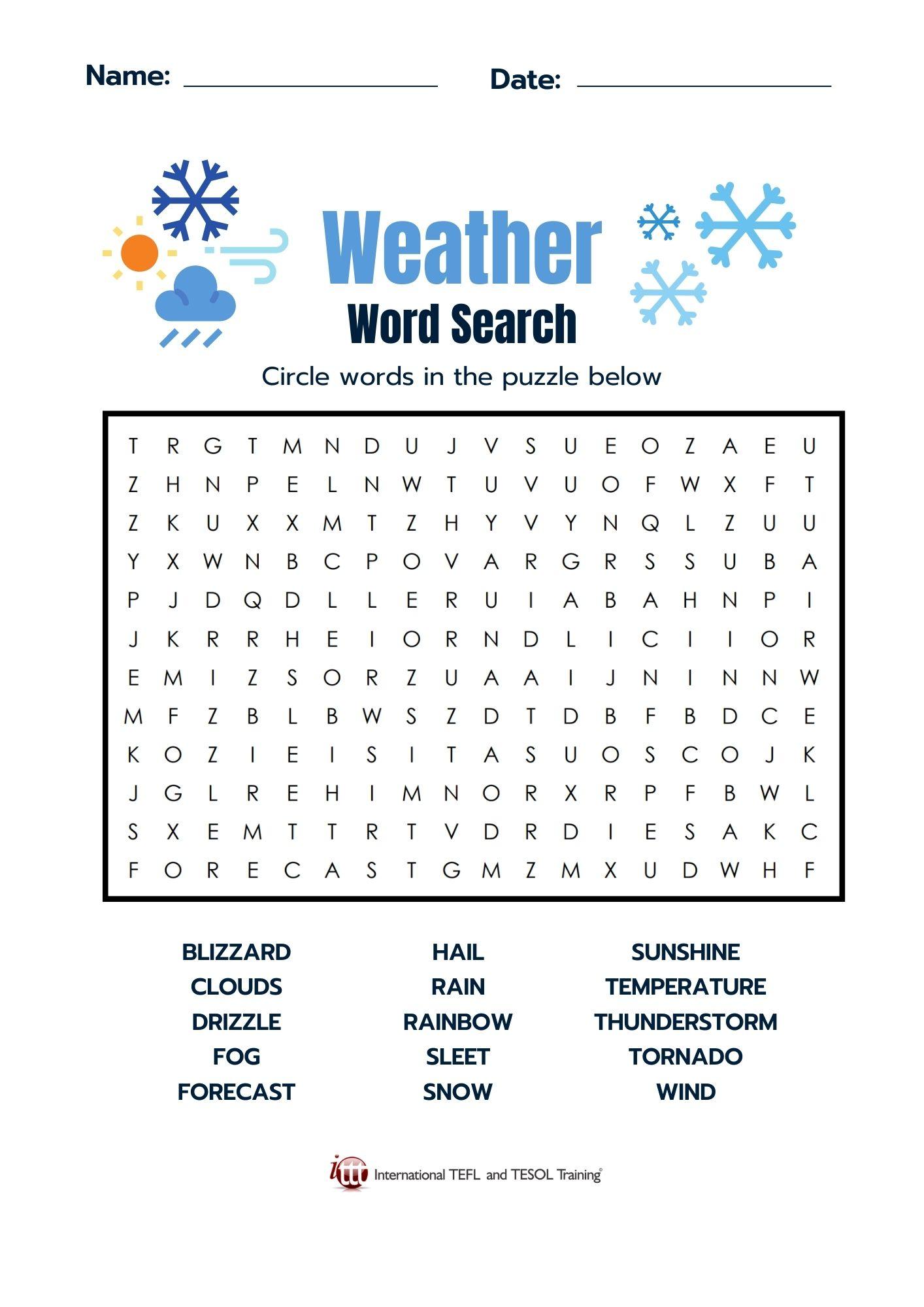 Grammar Corner Weather Vocabulary EFL Word Search