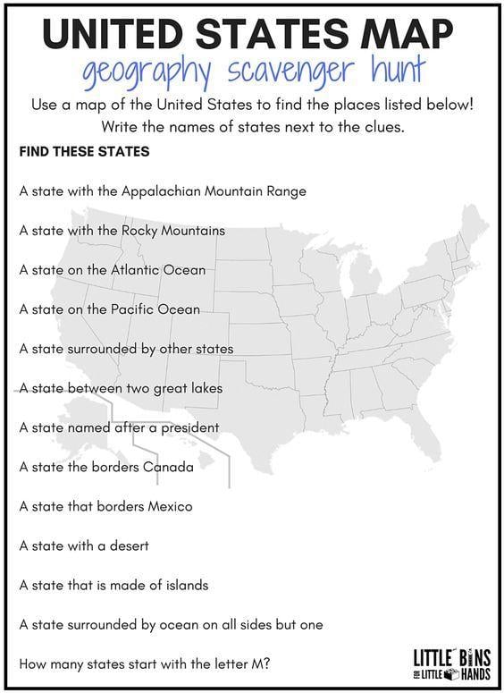 Grammar Corner USA Geography Scavenger Hunt