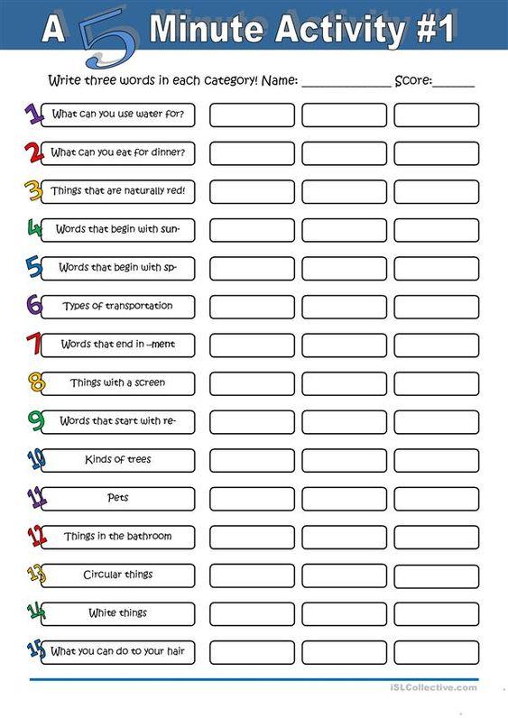 Grammar Corner 5 Minute Time Filler Activity