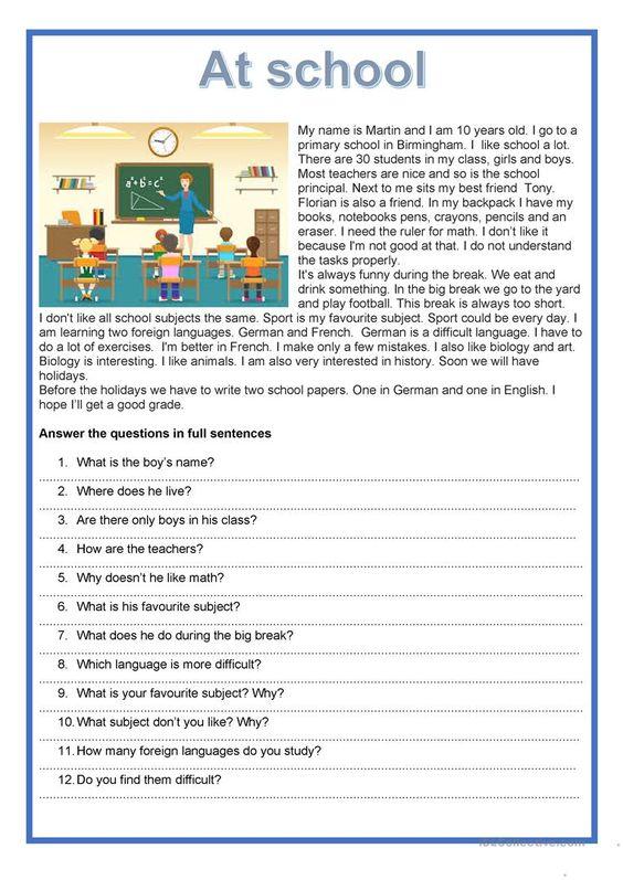 Grammar Corner Easy English Readings  At School 