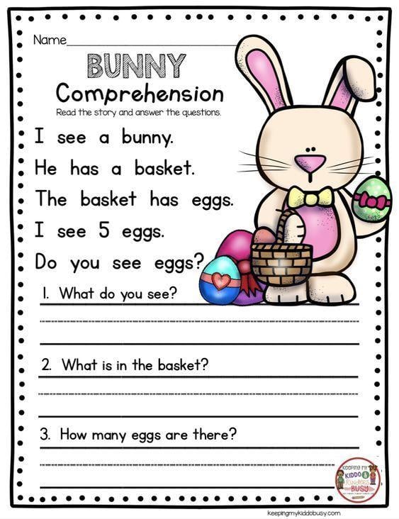 Grammar Corner Bunny Reading Comprehension Easter Worksheet