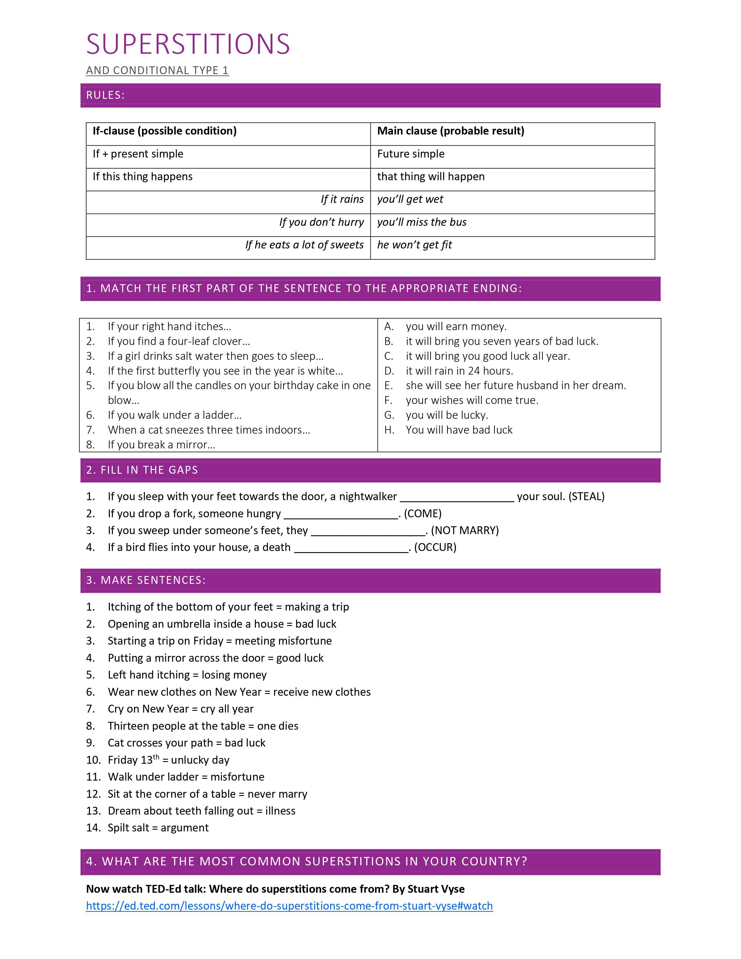 Grammar Corner Superstitions and Conditional Type 1