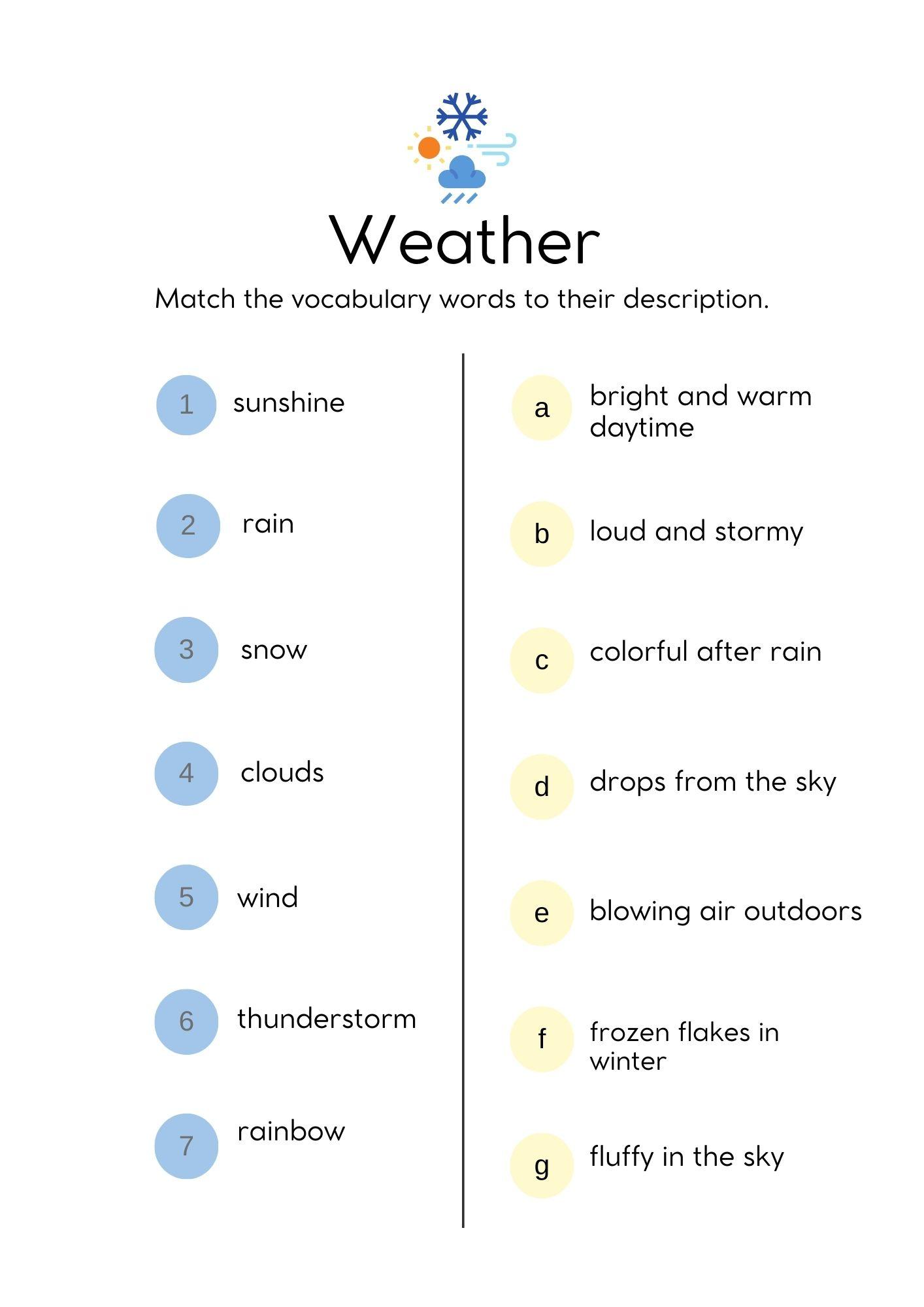 Grammar Corner EFL Weather Word Match