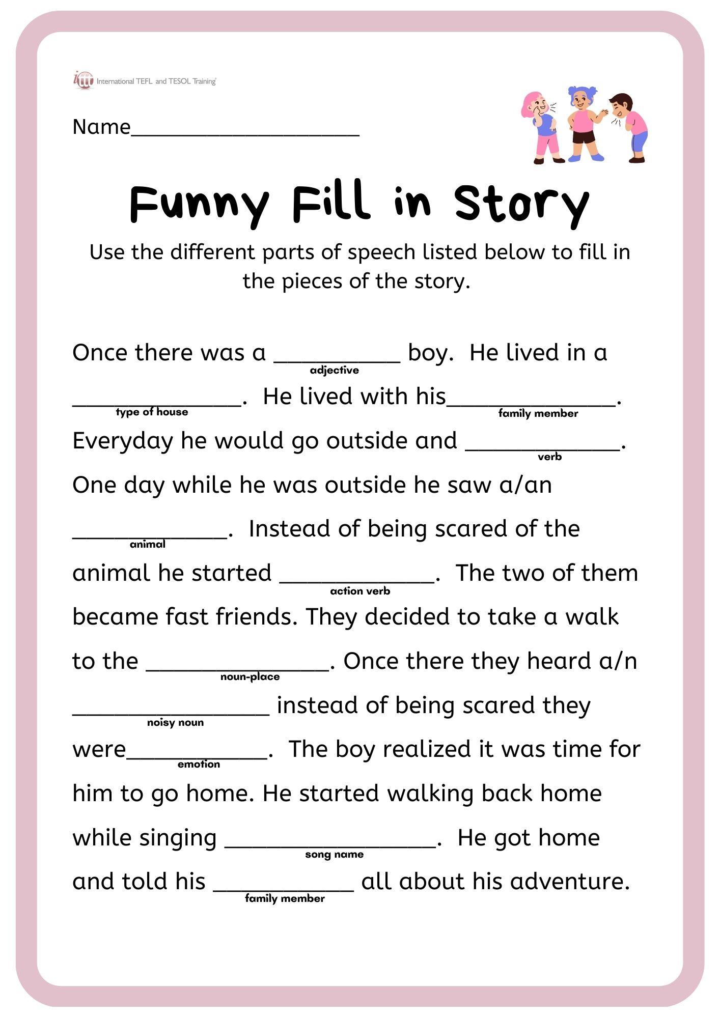 Grammar Corner Funny Fill In Story EFL Worksheet