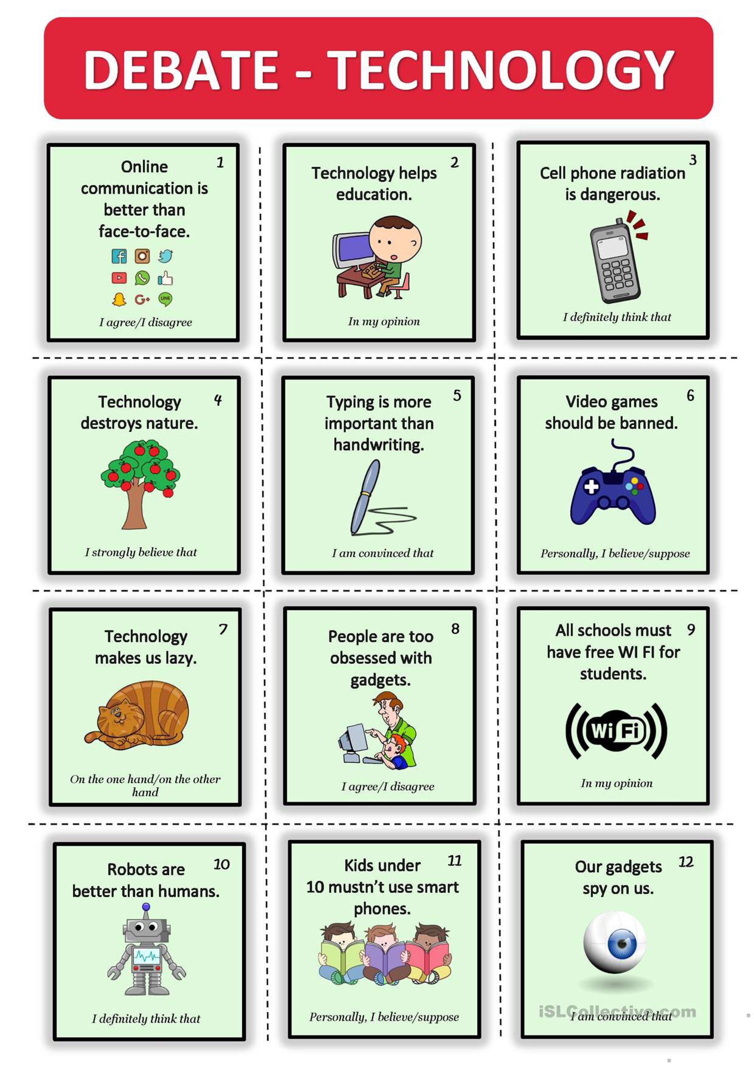 Grammar Corner Debate Cards about Technology