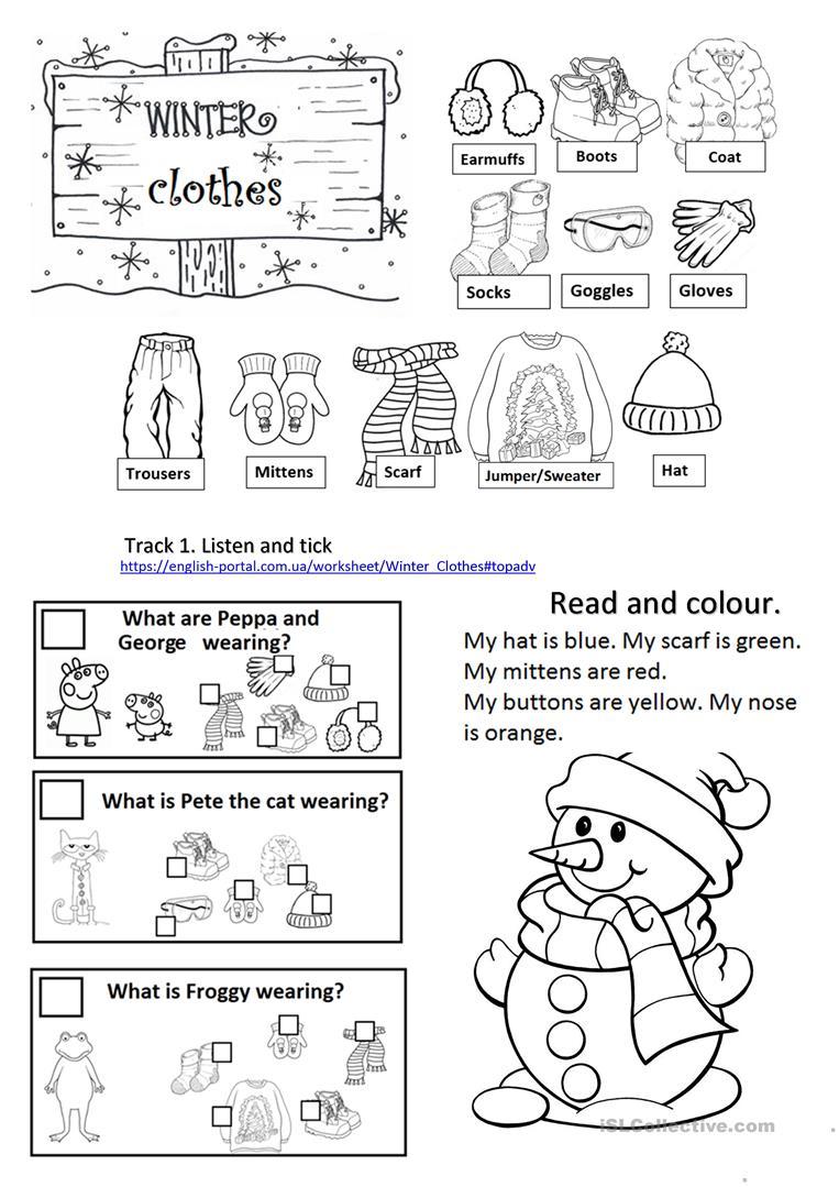 Grammar Corner Winter Clothes Worksheet