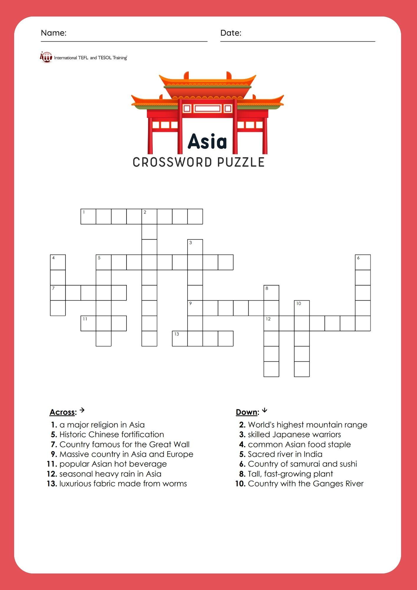 Grammar Corner EFL Asia Vocabulary Crossword Puzzle