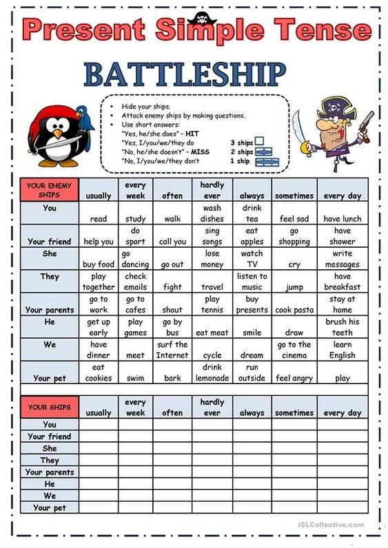 Grammar corner Present Simple Battleship