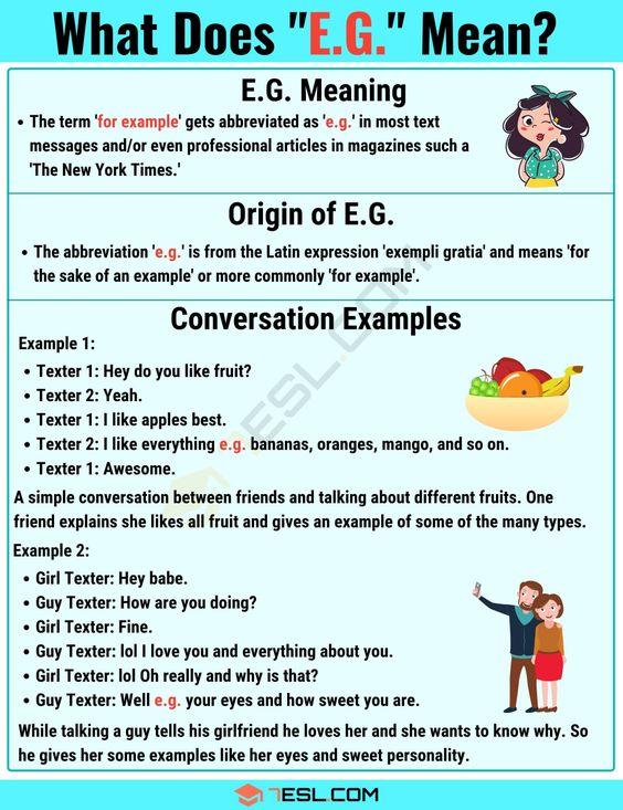 Grammar corner E.G. Meaning: What Does E.G. Mean?