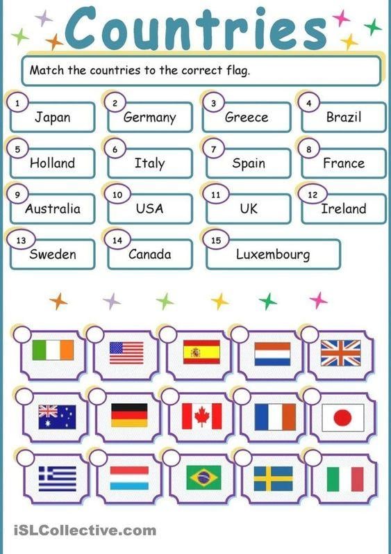 Grammar corner ESL Worksheet Countries and Flags