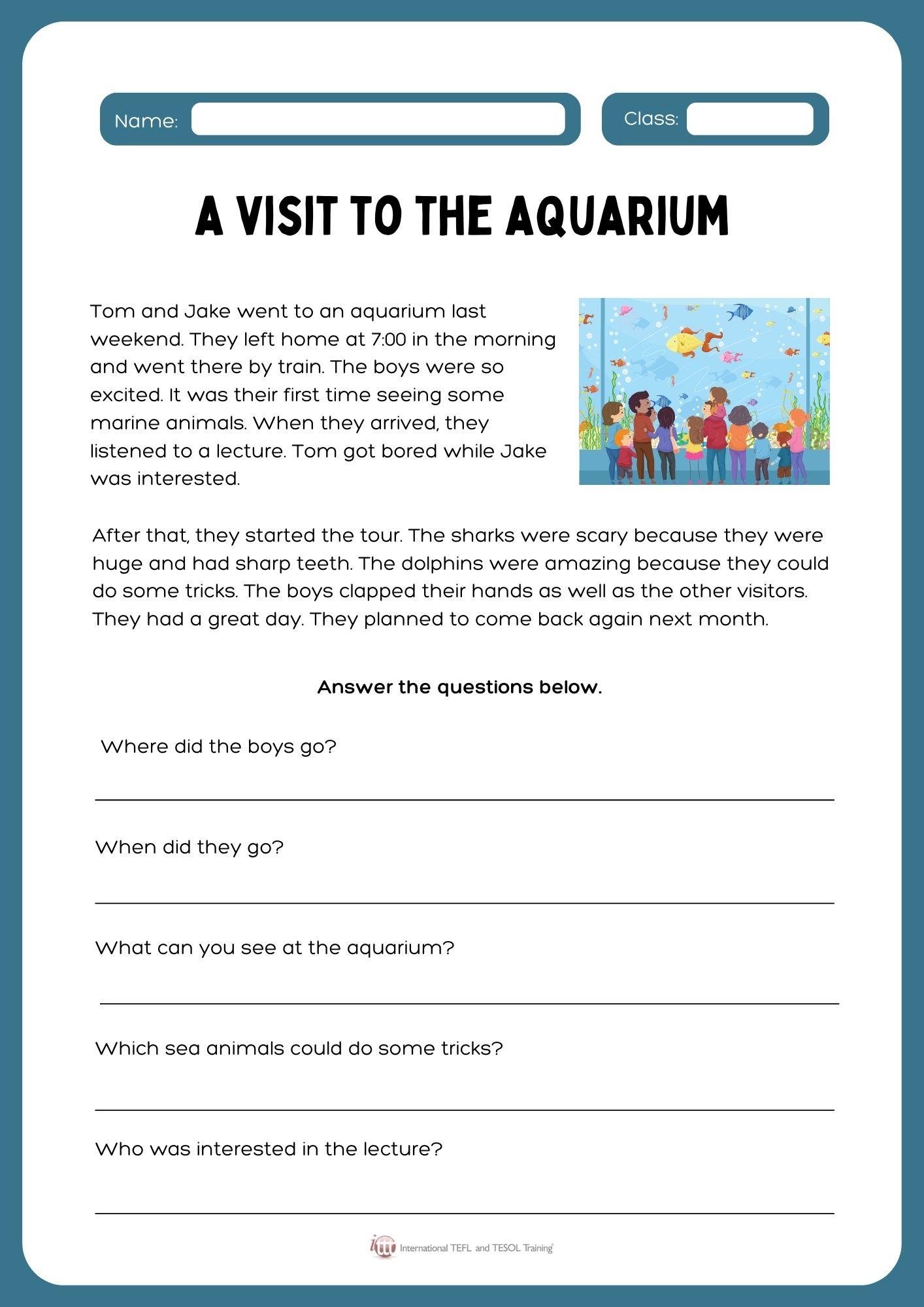Grammar corner A Visit to the Aquarium - Reading Comprehension
