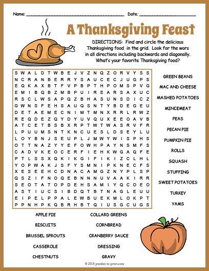 Grammar corner Free Printable Thanksgiving Foods Word Search