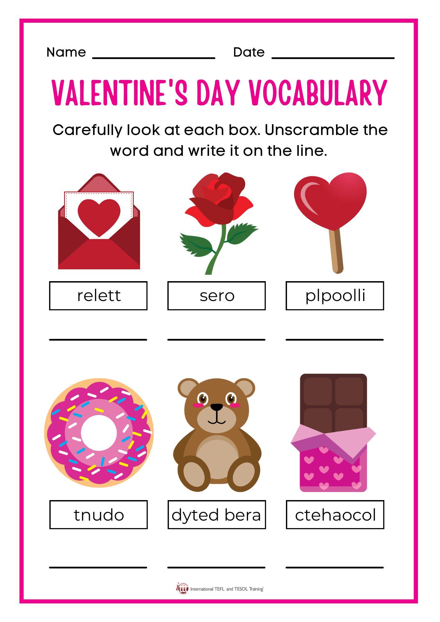 Grammar corner Valentine's Day Vocabulary EFL Worksheet