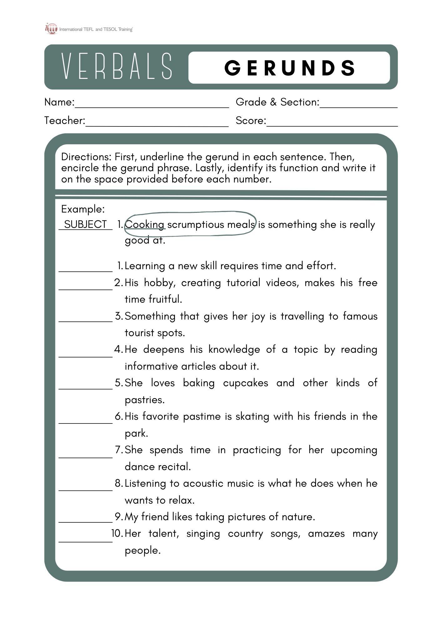 Grammar corner EFL Gerunds Worksheet