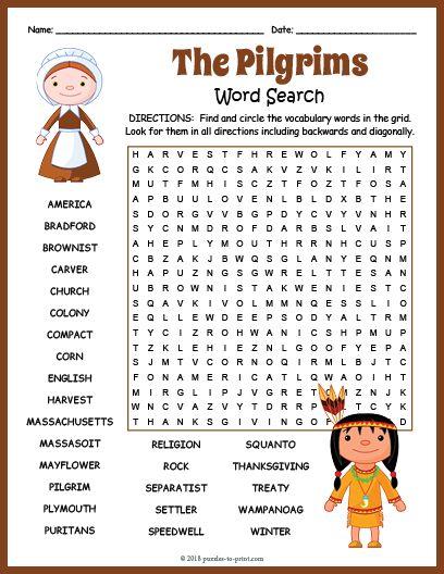 Grammar corner Free Printable Pilgrims Word Search