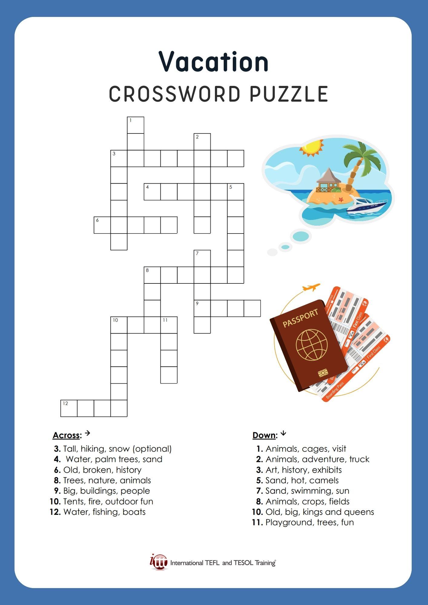 Grammar corner Vacation EFL Crossword Puzzle