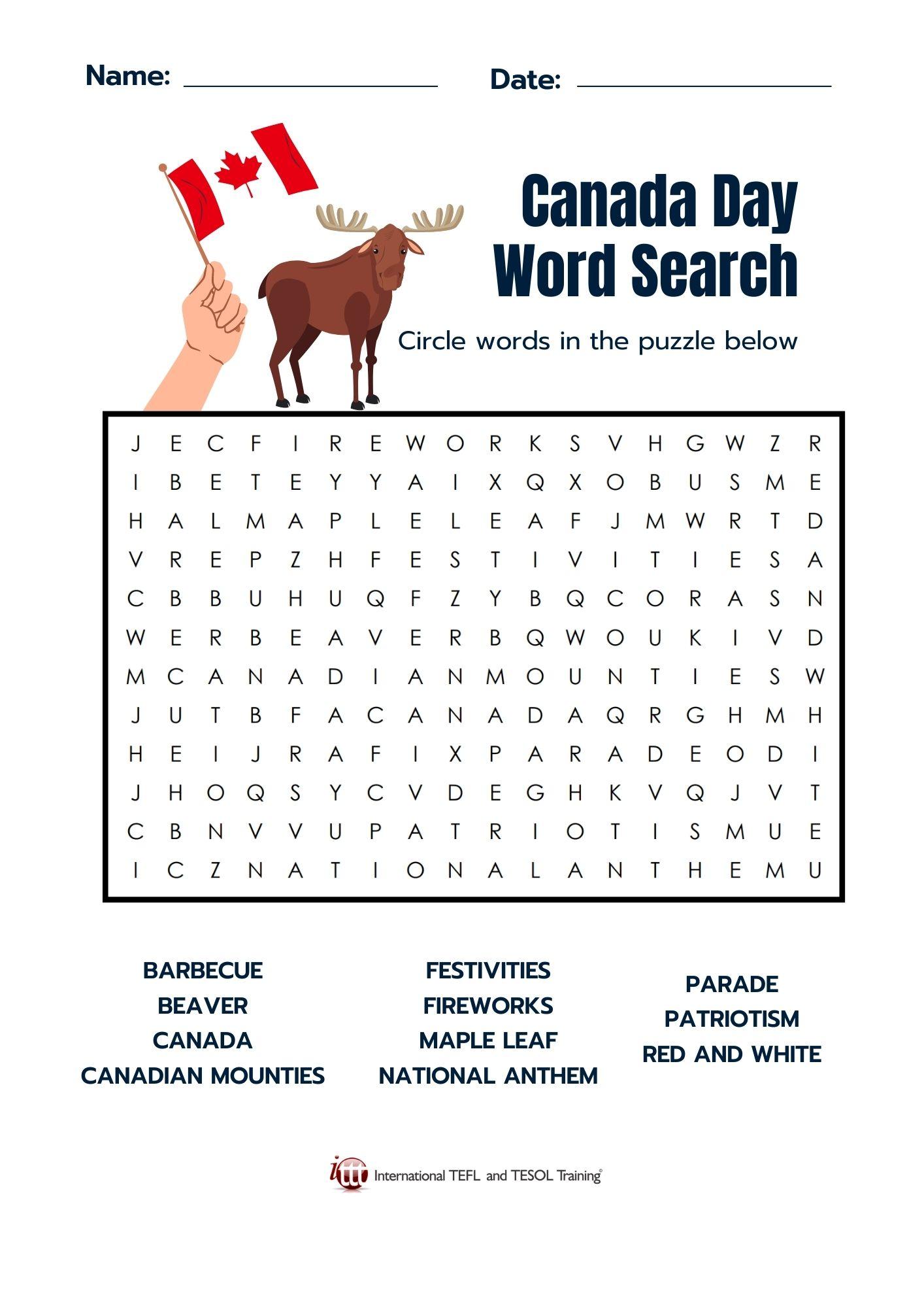 Grammar corner Canada Day Word Search