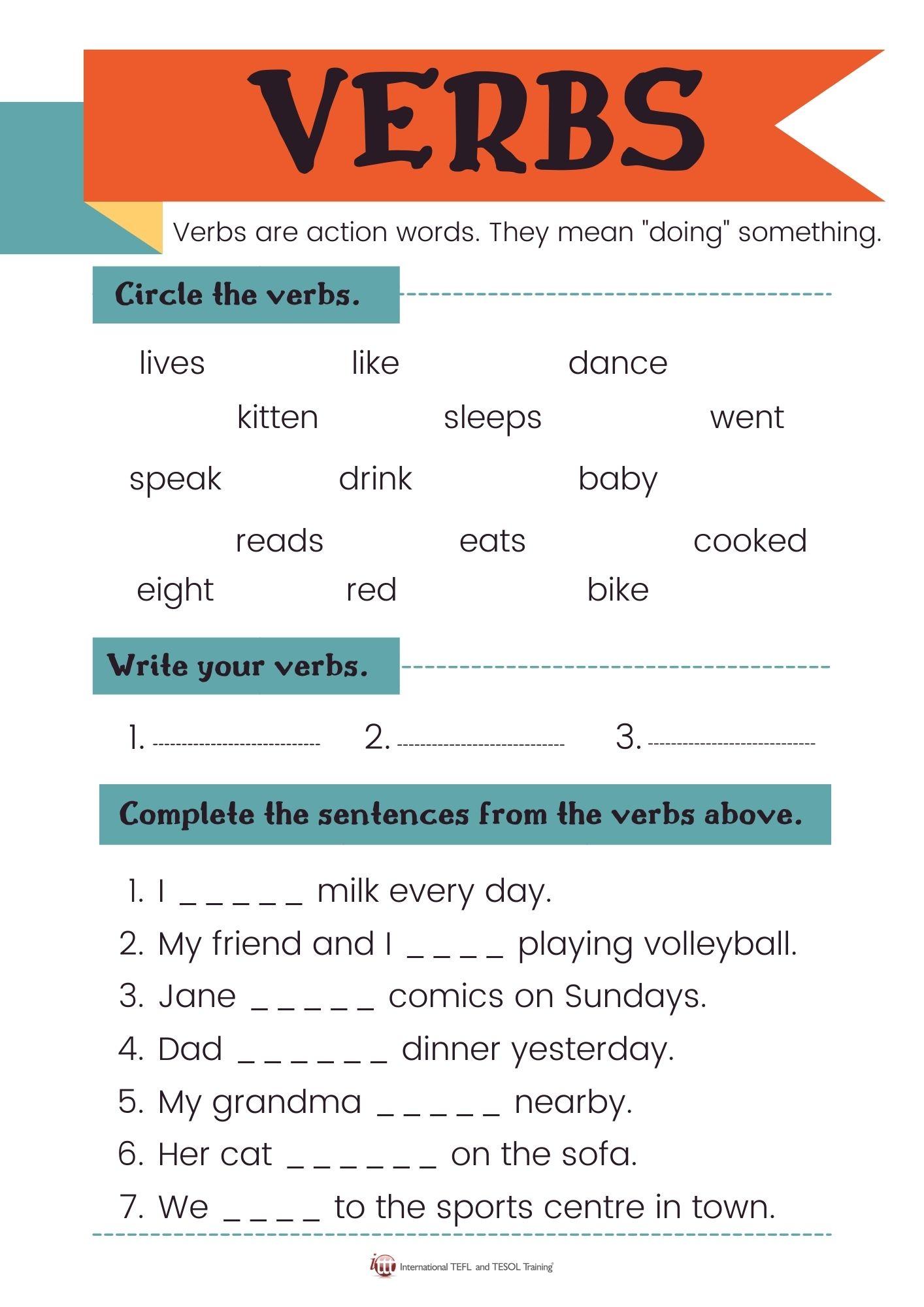 Grammar corner Recognizing Verbs EFL Worksheet II