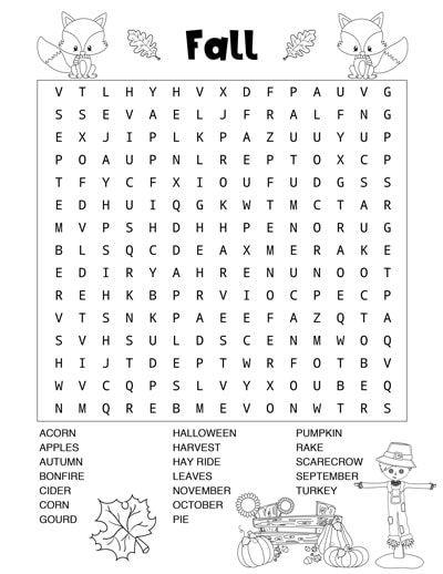 Grammar corner Free Printable Fall Word Search