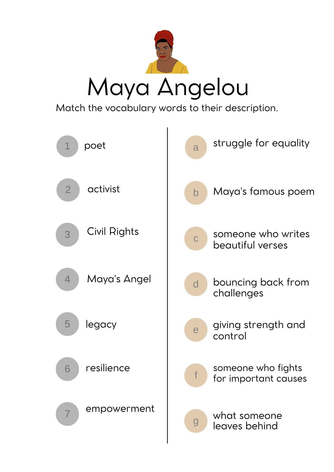 Grammar corner EFL Maya Angelou Word Match