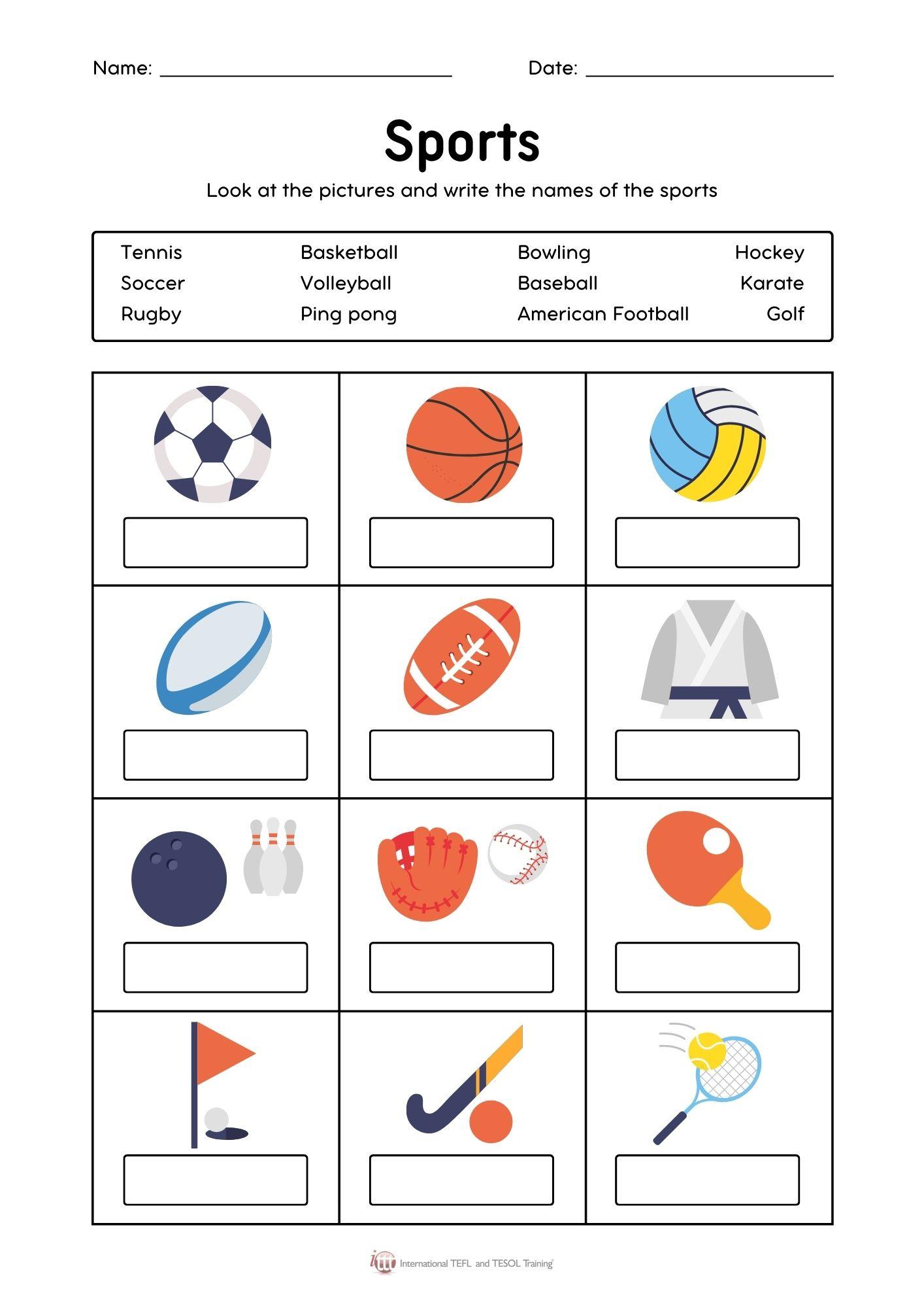 Grammar corner Sports Match Worksheet