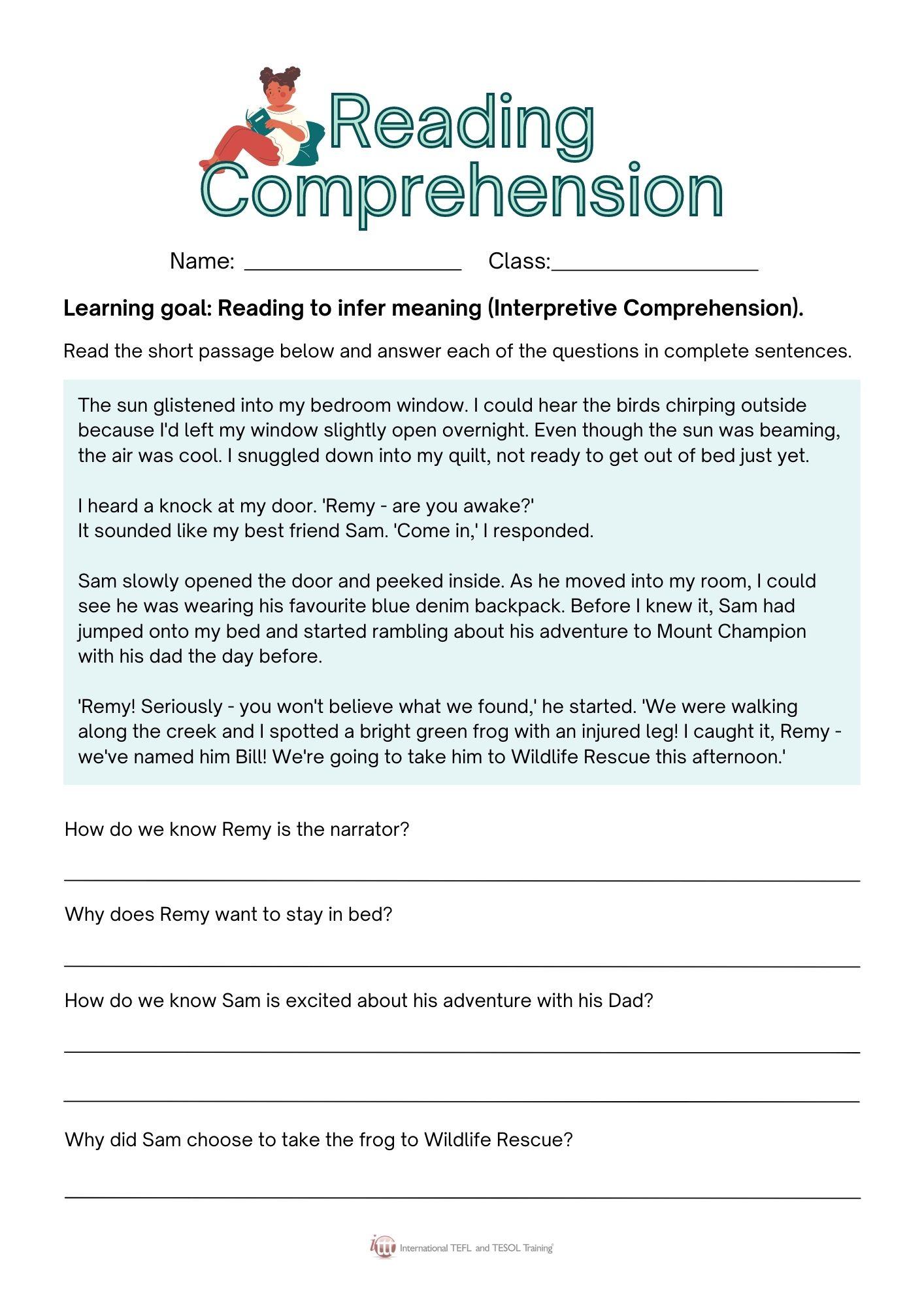 Grammar corner Interpretive Reading Comprehension