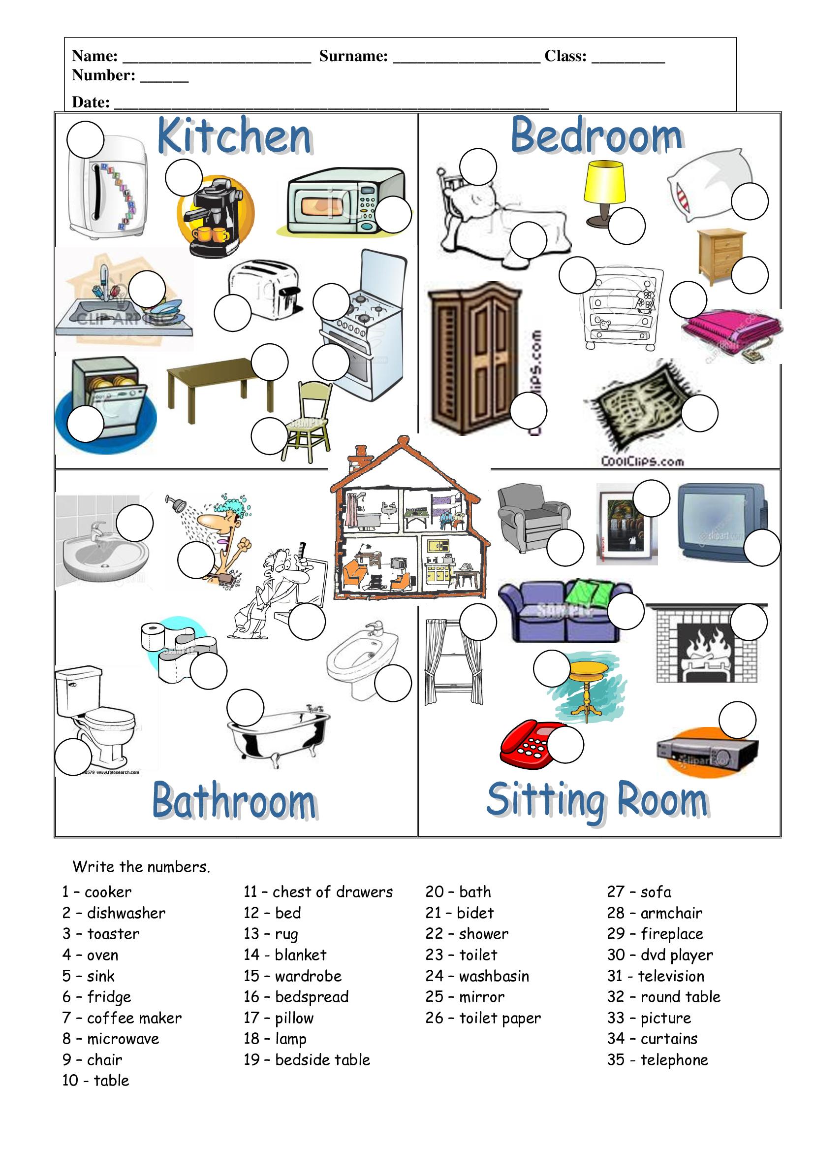 Grammar corner English ESL Furniture Worksheet