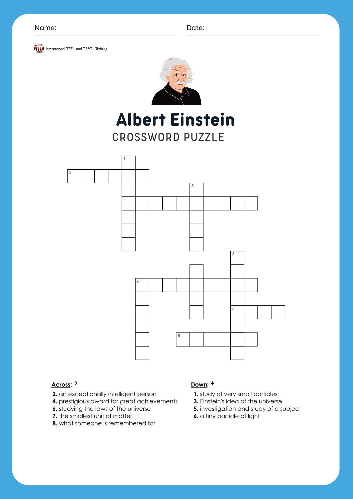 Grammar corner EFL Albert Einstein Vocabulary Crossword Puzzle