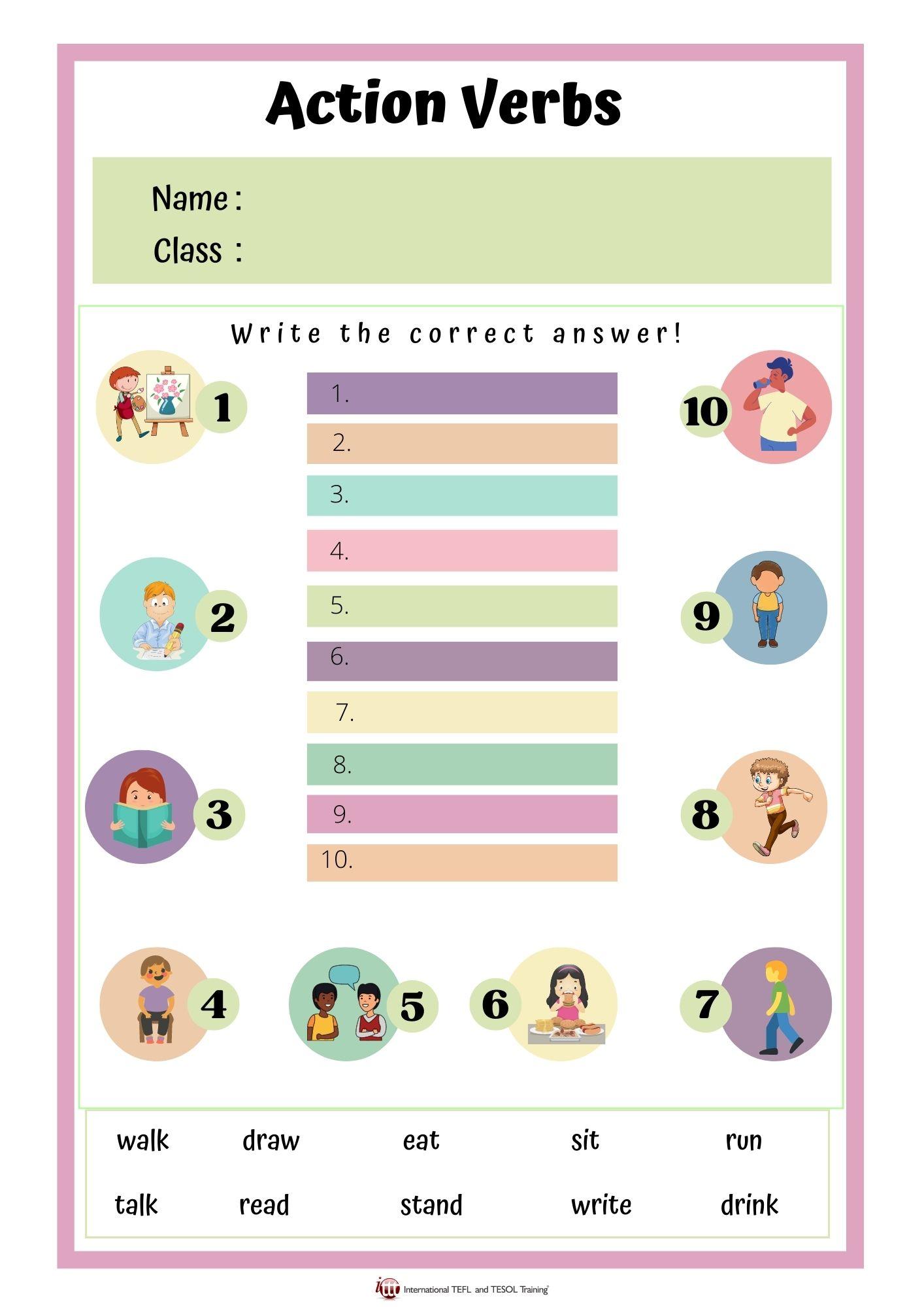 Grammar corner Action Verbs EFL Worksheet