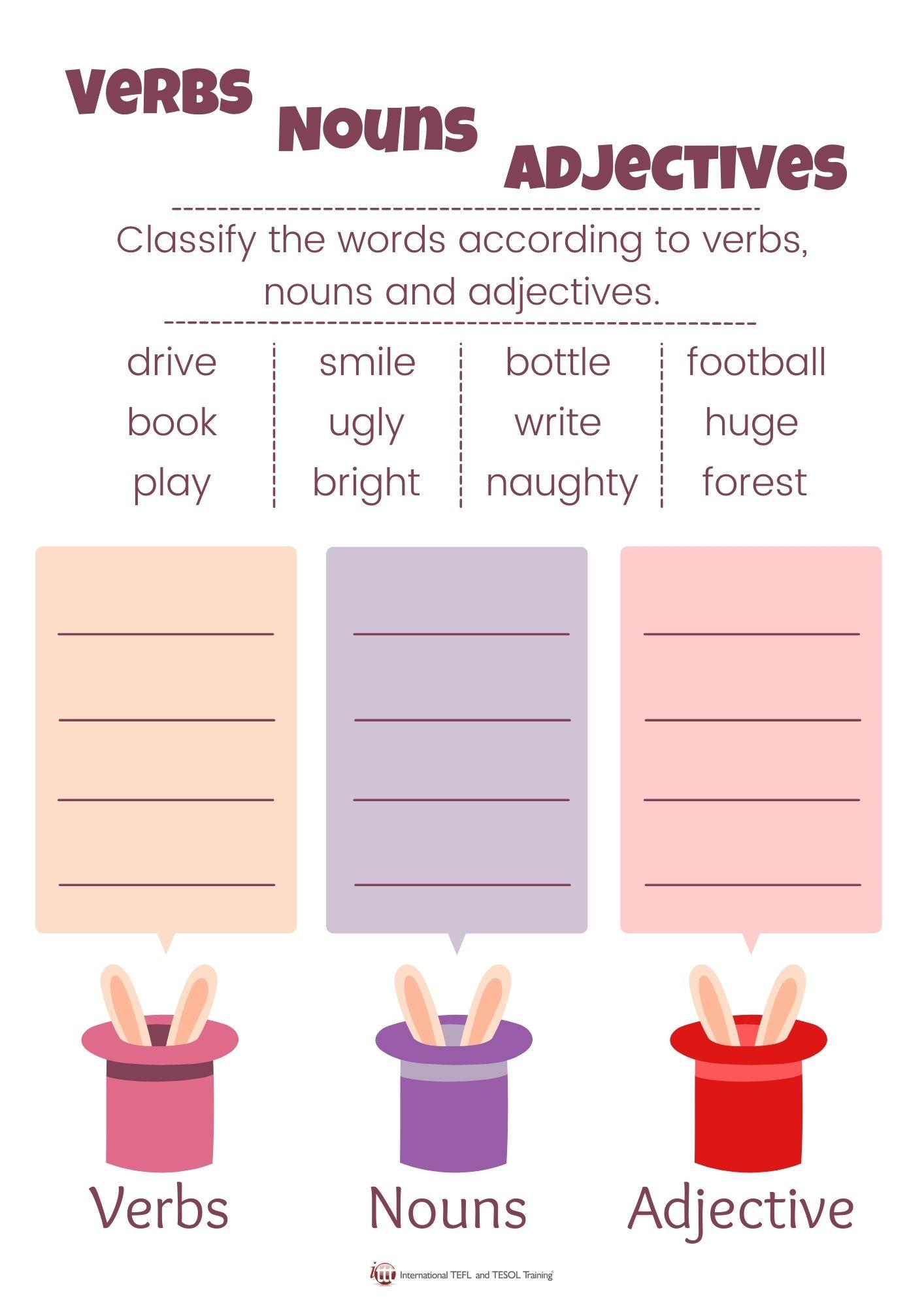 Grammar corner Verbs, Nouns or Adjectives EFL Worksheets