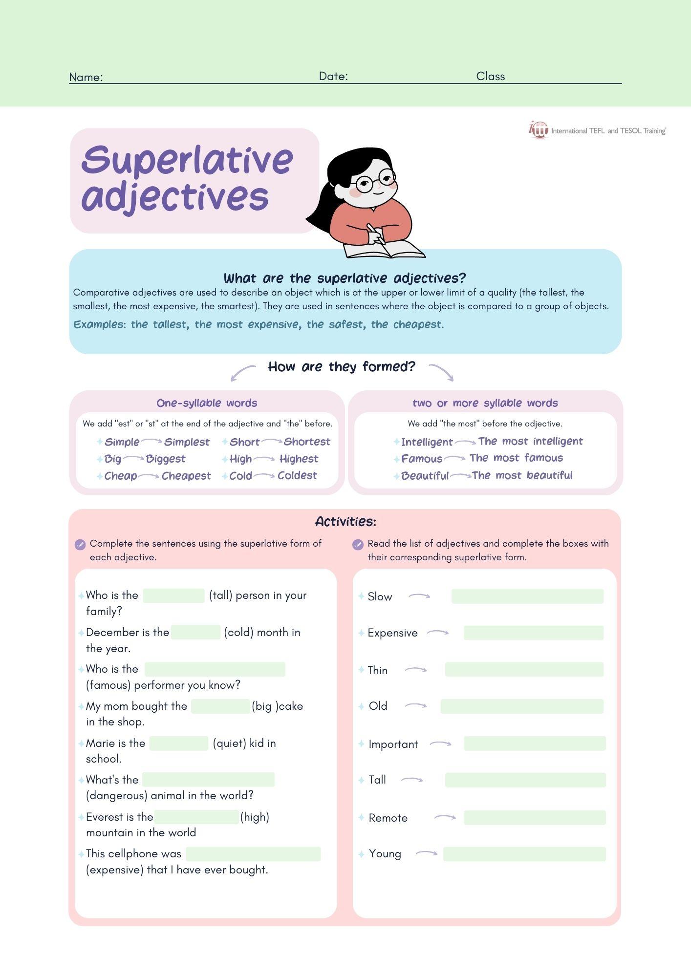 Grammar corner Superlative Adjectives Worksheet