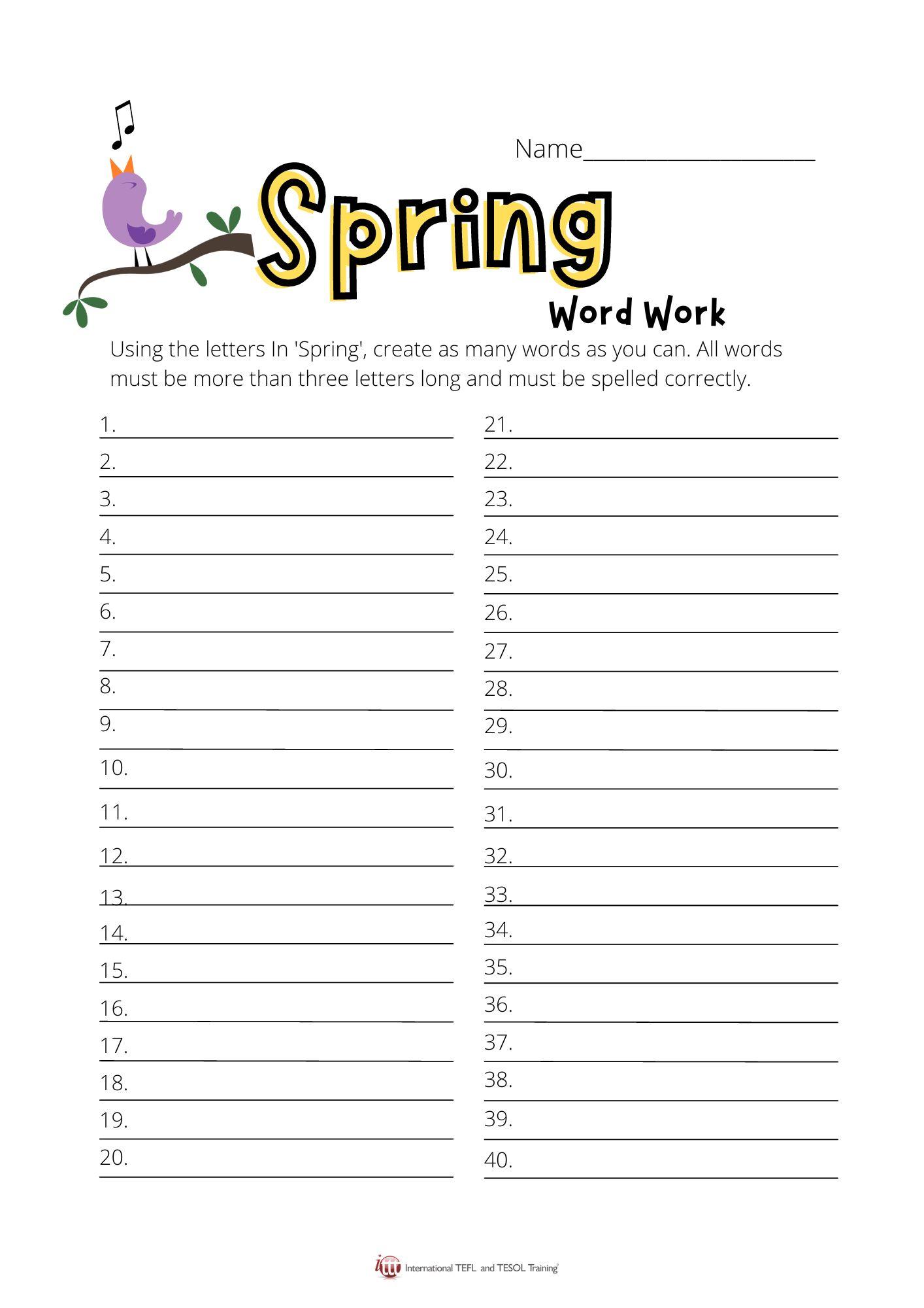 Grammar corner Spring EFL Word Work