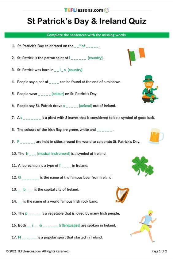 Grammar corner St. Patrick's Day Quiz ESL Worksheet