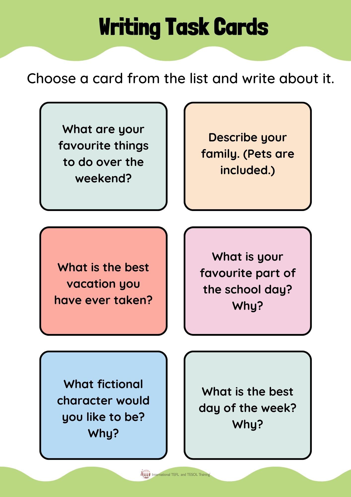 Grammar corner ESL Writing Task Cards