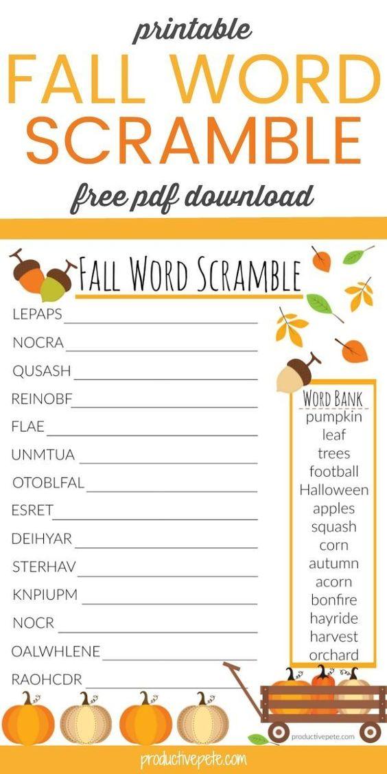 Grammar corner Printable Fall Word Scramble for Autumn Season
