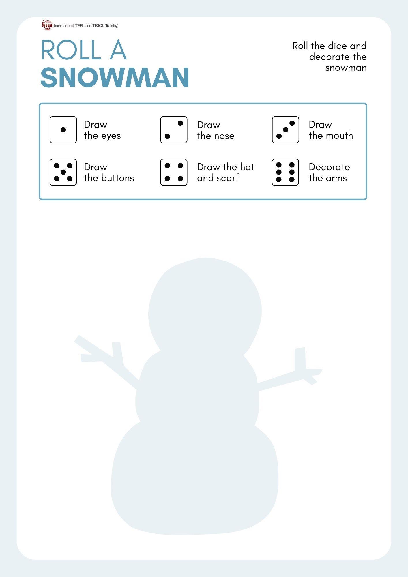 Grammar corner Roll a Snowman EFL Activity