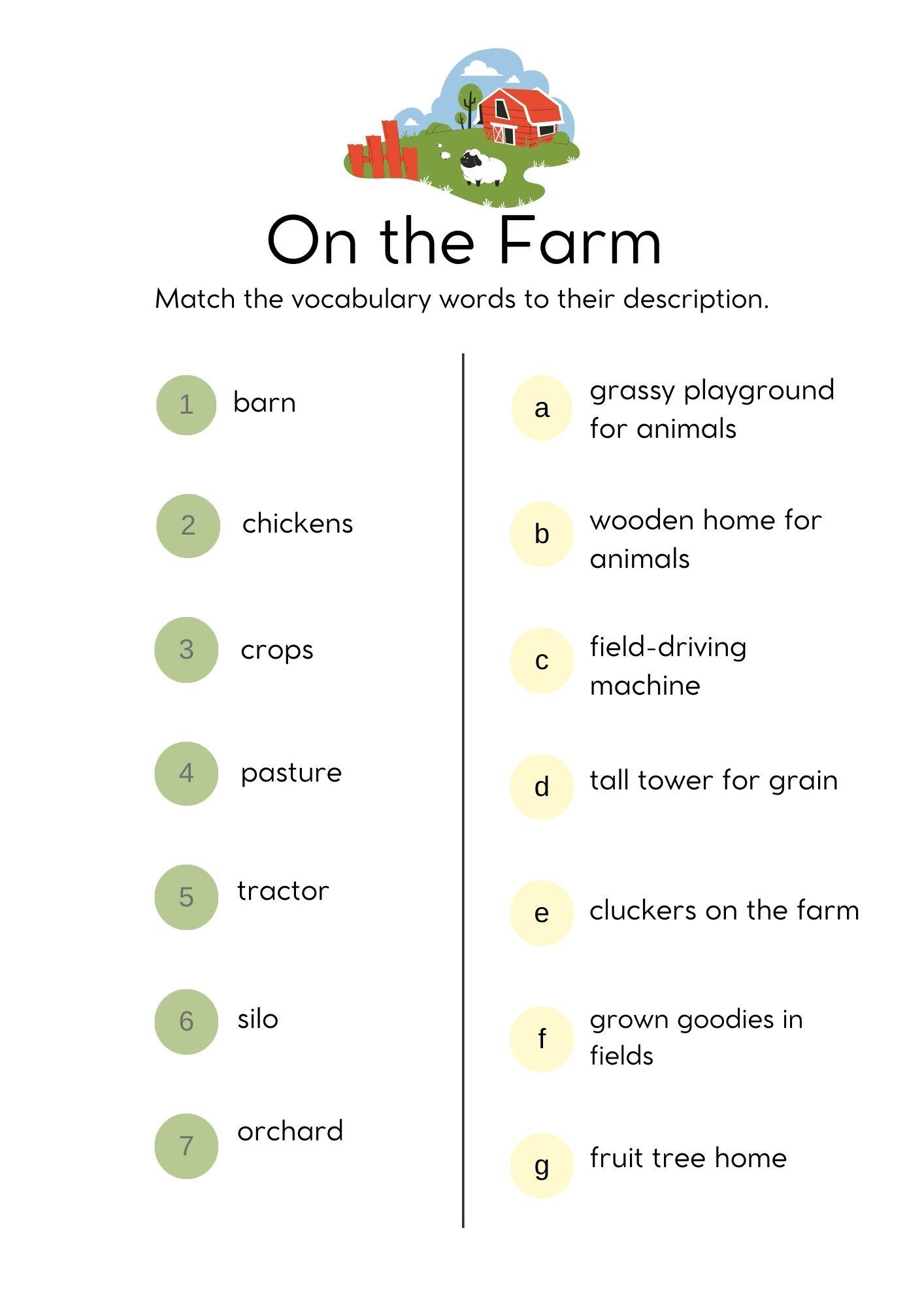 Grammar corner EFL Word Match On the Farm