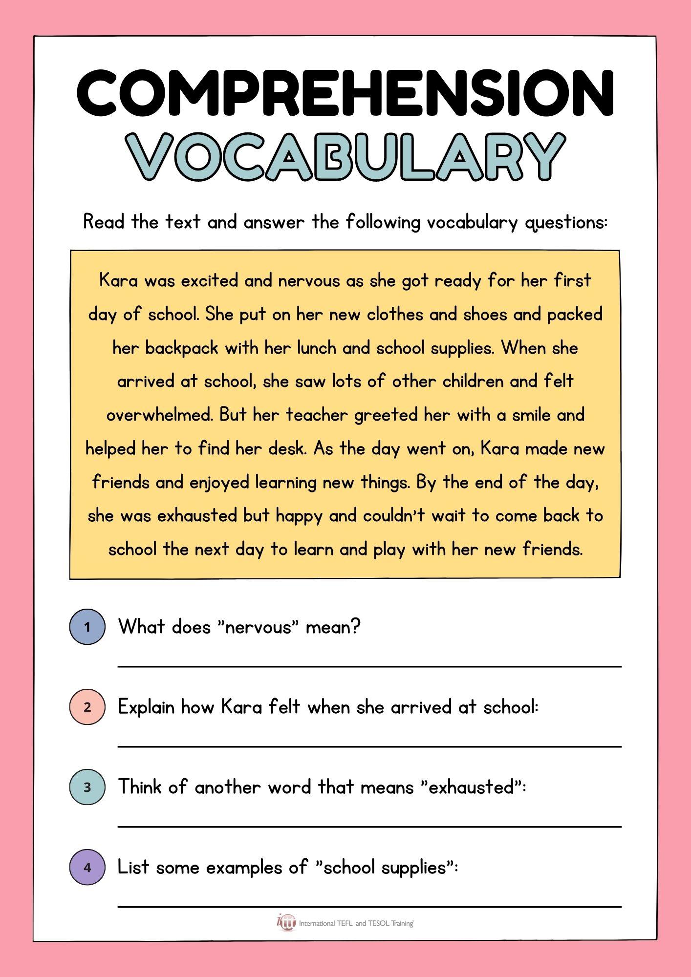 Grammar corner Reading Comprehension Vocabulary