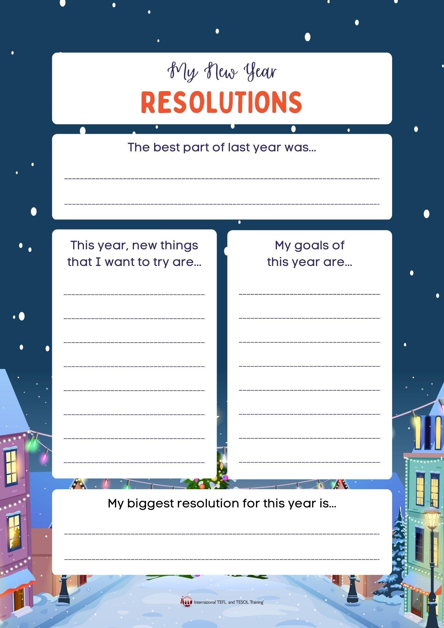 Grammar corner One More EFL New Year's Resolutions Worksheet