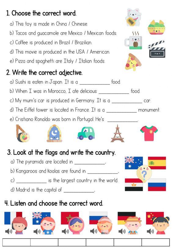 Grammar corner Countries and Adjectives Worksheet