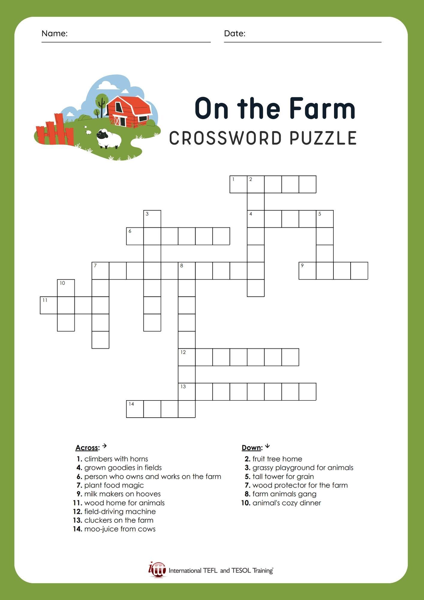 Grammar corner EFL On the Farm Vocabulary Crossword Puzzle