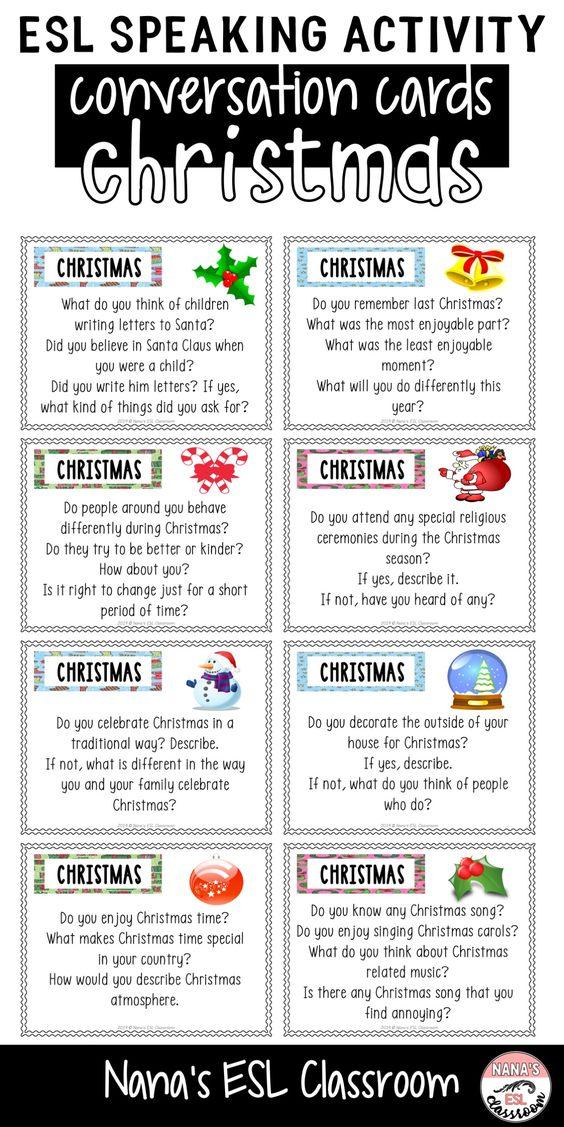 Grammar corner Conversation Cards about Christmas