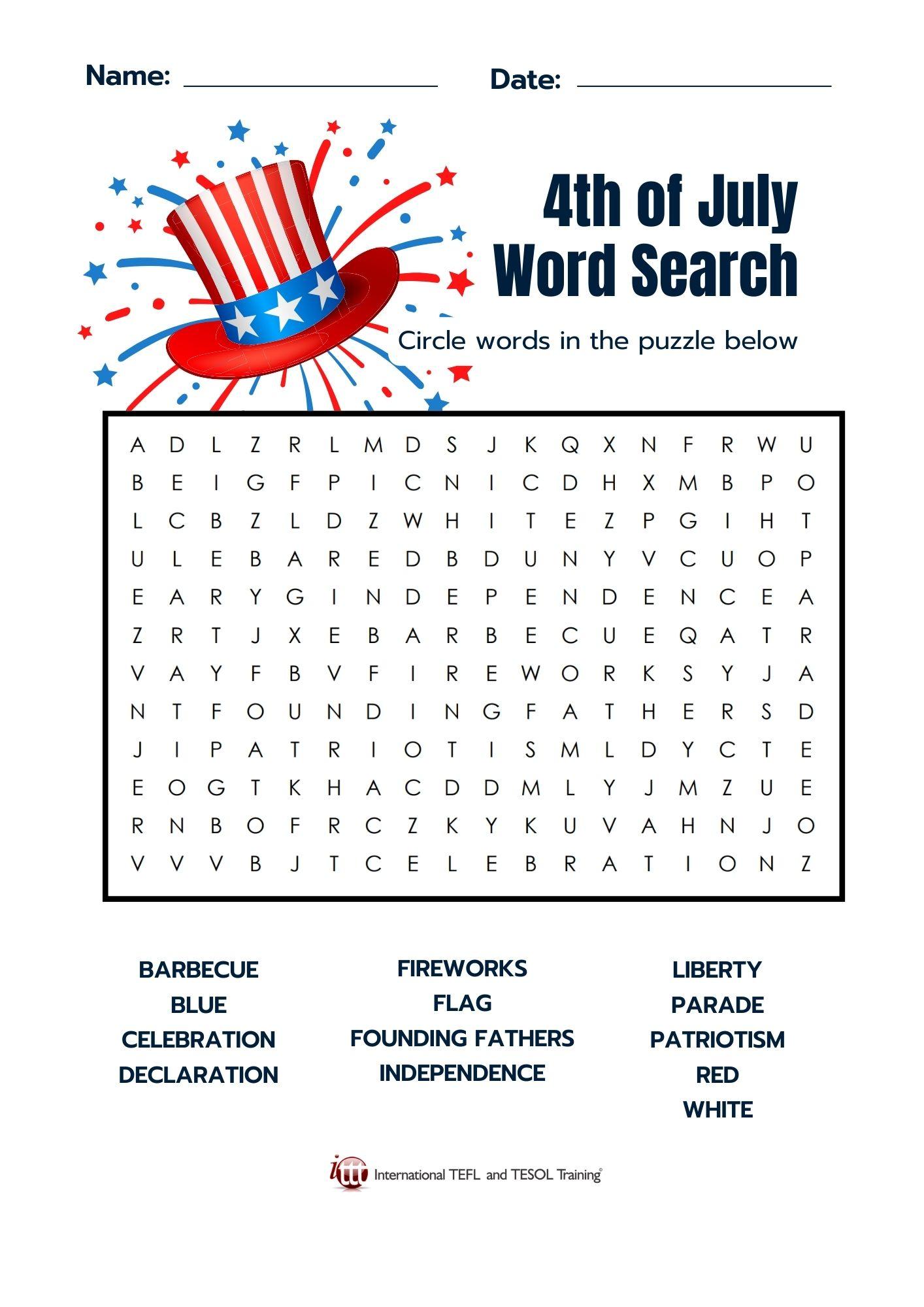 Grammar corner 4th of July Word Search