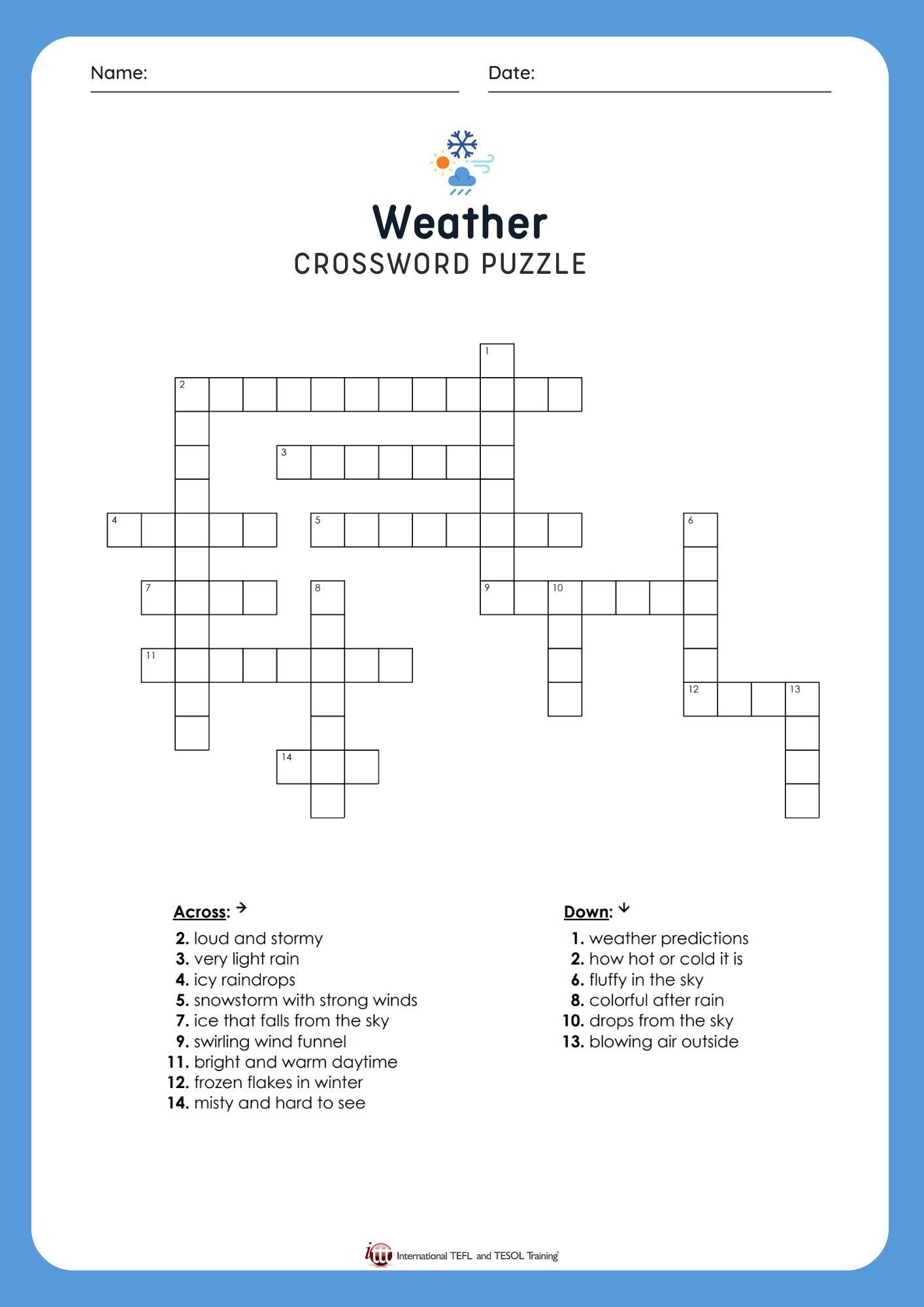 Grammar corner EFL Weather Vocabulary Crossword Puzzle